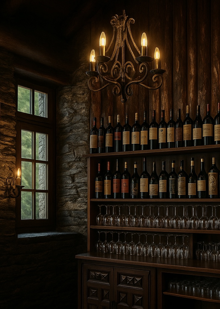 fotos estanteria interior con botellas de vino 